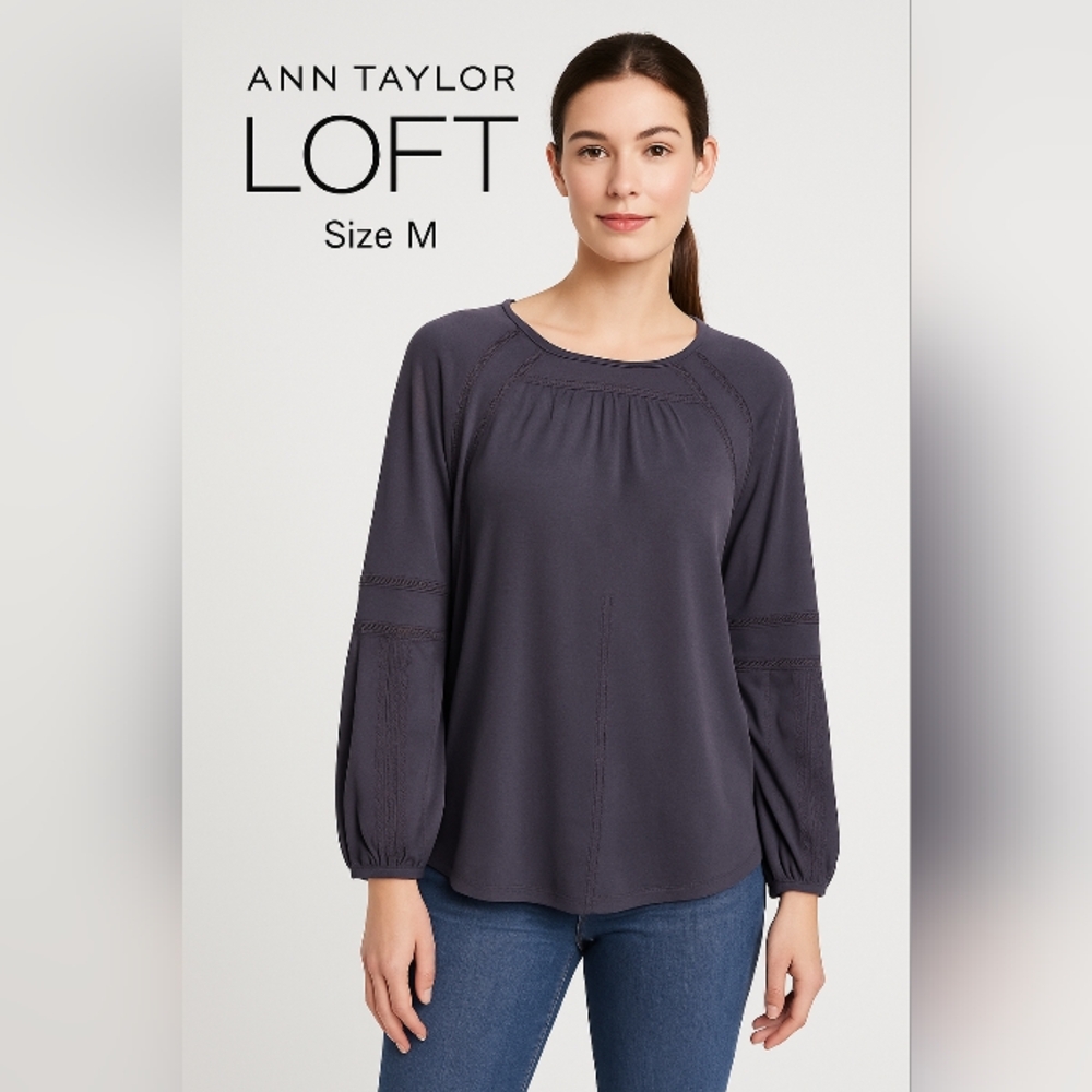 Ann Taylor Women's Sleeve Blouse Deep Plum Polyester Rayon Size M